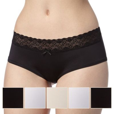 Pack of five black, natural and white lace trim no VPL shorts